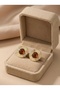 Gold Color Round Shape Textured Framed Stone Detailed Women's Earrings I Special Boxed - 3
