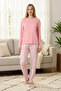 Women's Pink Crew Neck Plaid Pajama Set