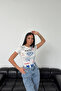 Eye Dijital Printed White Short Sleeve Crop Blouse - 4