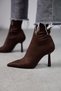Brown Suede Stretch Boots Women's Thin Stiletto Heel Side Zipper Comfortable Daily 7 cm Heeled Boots - 3