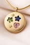Women's - Gold Plated Medallion Necklace with Star & Heart Figures - Colorful Stone Detail - Tarnish-Free Steel - 4