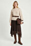 Lace Detailed Asymmetrical Midi Skirt Lmc0087 Brown - 2
