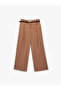 Pile Detailed Pocketed Belted Wide Leg Fabric Trousers - 3