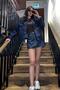 Color Stitched Short Denim Jacket - Navy Blue Navy Blue