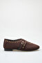 Women's Double Strap Studded Casual Ballerinas Bitter Brown Suede - 6
