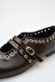 Women's Double Strap Studded Casual Ballerinas Bitter Brown Patent Leather - 5
