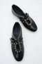 Women's Double Strap Studded Casual Ballerinas Black Patent Leather - 3