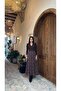Women's Bitter Brown Plaid Pattern V-Neck Long Sleeve Double-Breasted Cut Long Dress