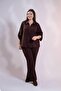 Plus Size Women's Zip Detail 2-Piece Set Brown - 3