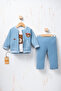 Rocha Baby Girl Denim Look Bowknot Teddy Bear Embroidered 3-Piece Set - Combination Set with Cotton Jacket - 3
