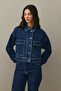 Denim Jacket with Pockets Dark Blue - 4