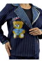 Plus Size Stone Bead Embroidered Striped Denim Detailed Elastic Waist Double Women's Jacket Set - 2