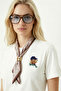 Embroidered Scarf Knitted T-Shirt Lmc0085 White