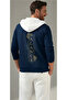 Men's Women's Piece Oversized Petrol Blue Balance Back-Strapped Combed Cotton Daily Use Comfortable Jacket