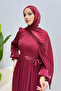 Siora belted janjan fabric hijab evening dress - burgundy - 2