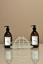 Home 2-Piece Amber Glass Soap Dispenser Set 500 ml - Kitchen Set with Sponge Compartment and White Metal Stand - 2