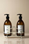 Home 2-Piece Amber Glass Soap Dispenser Set 500 ml - Kitchen Set with Sponge Compartment and White Metal Stand