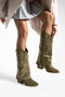 Diva Khaki Suede 6 cm Heeled Boots with Dust Cover and Zipper Detail