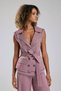 Women's Double Piece Look Vest with Belt Detail at the Waist - 8