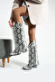 Diva Gray Snakeskin Leggings with Zipper Detail 6 cm Heeled Boots - 2