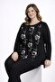 Women's Plus Size Black, Print and Stone Detail, Side Slit Blouse 65N39347 - 5