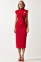 Women's Padded Shoulders Brooch Detailed Evening Dress
