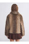 Xside Beige Stand Collar Women's Fur Coat - 5