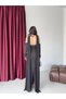 Black Pearl Detailed Scarf False Sleeves Evening Dress - 6