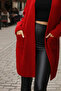 Women's Red Oversize Pocket Knitwear Cardigan - 4