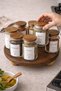 Set of 7 Glass Spice Jars with Wooden Lids |   Top Stand with Wooden Stand |   12 Spice Labels