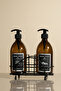 Home 2-Piece Amber Glass Soap Dispenser Set 500 ml - Kitchen Set with Sponge Compartment and Black Metal Stand - 2