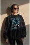 Unisex Oversized Blue Be Billie Eilish Ense Printed Crew Neck Hoodless Sweatshirt - 3