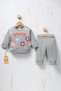 Rocha Baby Gray Floral 2-Piece Set with the Words'Happy' - Boucle Embroidered Cotton Transitional Set - 4