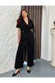 Women's Plus Size Black Double-Breasted Neckline Button-Detail Short Sleeve Evening Jumpsuit - 3