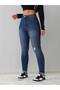 Women's Navy Blue High Waist Skinny Jean Pants - 5