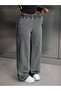 Women's Gray Elastic Waist Wide Leg Denim Pants - 2