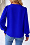 Cobalt Blue V-Neck Front Cross Detail Long Sleeve Crepe Fabric Blouse - 2