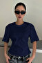Women's Navy Blue Short Sleeve Backless Slim Fit Blouse/T-Shirt - 5