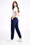 Women's Navy Blue 3 Thread Ş Fleece-Lined High Waist Sweatpants - 3