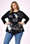 Women's Plus Size Black, Print Stone Detail, Asymmetric Viscose Blouse 65N39345 - 6