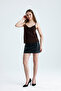 Women's Stone Detailed Rope Strap Collar Brown Blouse - 2