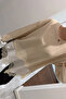 Women's Satin Detailed Knit Blouse with Lace at the Bottom, Cream - 3