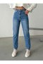 Blue Embroidered High Waist Belt Apollet Mom Jeans - 4