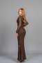 Women's Winter Coffee Color Degaje Collar Guipure Detailed Lined Tulle Slim Long Dress Stylish Daily Comfortable 50365 - 5