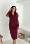 Women's Burgundy Sleeve Tulle Detailed Waist Draped Midi Length Knitted Dress Nbk4375 - 2