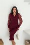 Women's Burgundy Sleeve Tulle Detailed Waist Draped Midi Length Knitted Dress Nbk4375 - 3