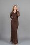 Women's Winter Coffee Color Degaje Collar Guipure Detailed Lined Tulle Slim Long Dress Stylish Daily Comfortable 50365 - 2