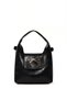 Crinkled Textured Black Shk214 Bow Detail, Single Compartment with Snap Fasteners, Crossbody Strap Hand, Arm and Shoulder Bag