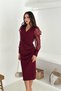Women's Burgundy Sleeve Tulle Detailed Waist Draped Midi Length Knitted Dress Nbk4375 - 4
