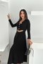 Women's Black V-Neck Button Detail Waist Low-Cut Midi Length Dress Nbk4368 - 2